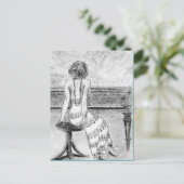 Briefkaart vrouw op een piano (Staand voorkant)