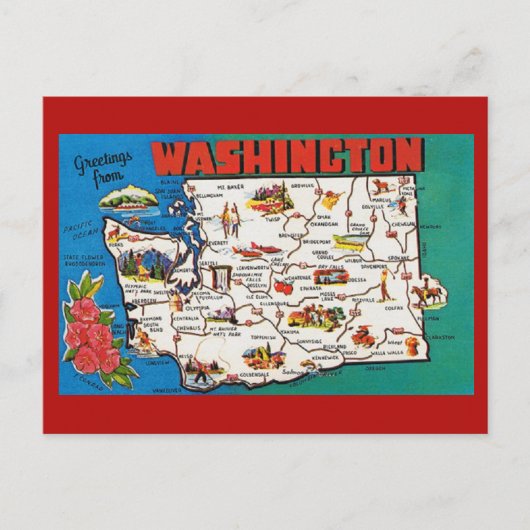 Briefkaart Washington State Map (Voorkant)
