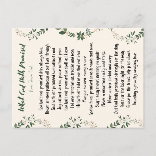 Briefkaart Wat God Hath beloofde (Voorkant)