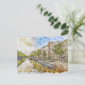 briefkaart waterverf Amsterdam, Nederland (Staand voorkant)