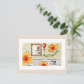 Briefkaart Waterverf vensterbloemen (Staand voorkant)
