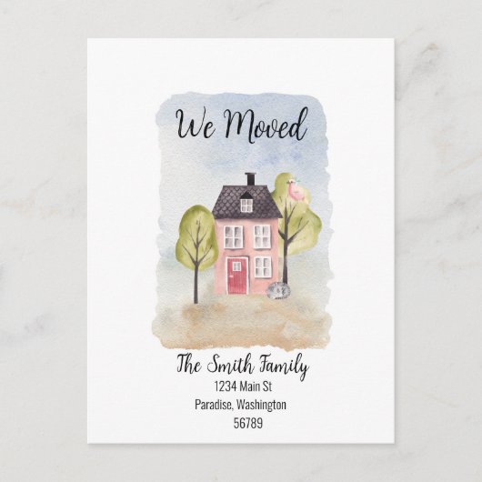briefkaart "We hebben ons verplaatst" (Voorkant)