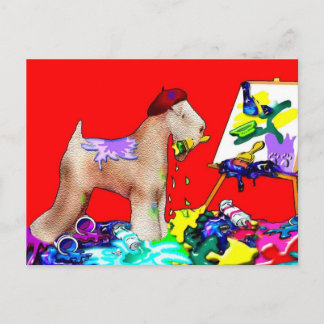 Briefkaart: Wheaten Terrier Artist (Red BKGD) Briefkaart