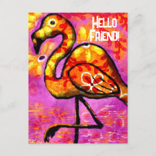 Briefkaart - Whimsical Abstract Flamingo Roze Sina
