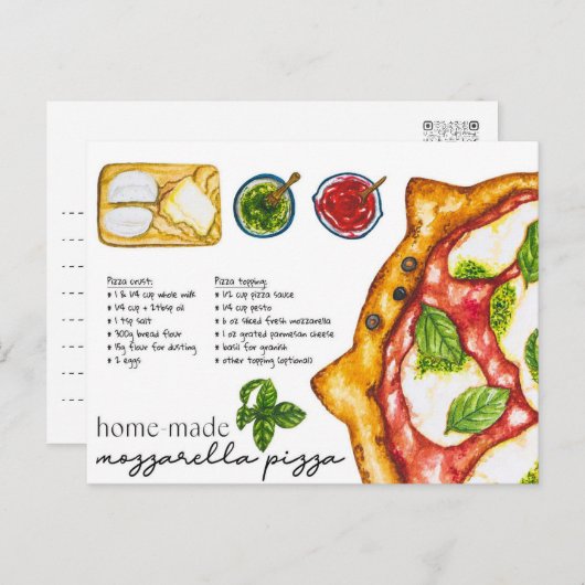 Briefkaart - Zelfgemaakte mozzarella pizza (Voorkant / Achterkant)
