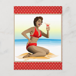 Briefkaart zomerpin-up met cocktail