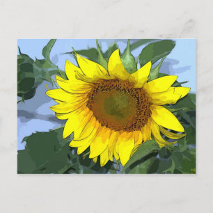Briefkaart Zonnebloem met cartoon effect Geel