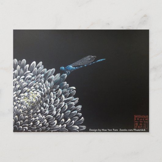 Briefkaarten - Chrysanthemum en damselfly (Voorkant)