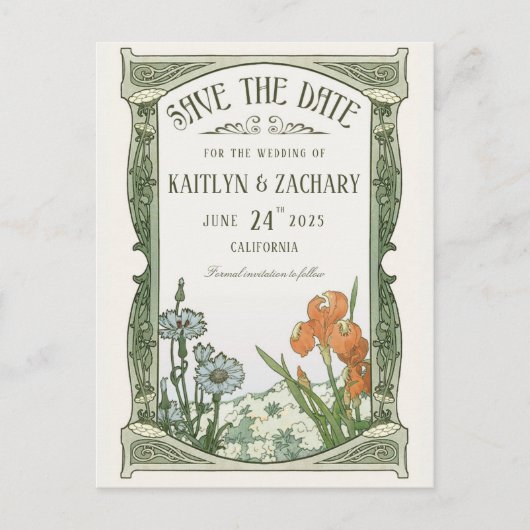 Briefkaarten Datum opslaan | Floral Art Nouveau (Voorkant)