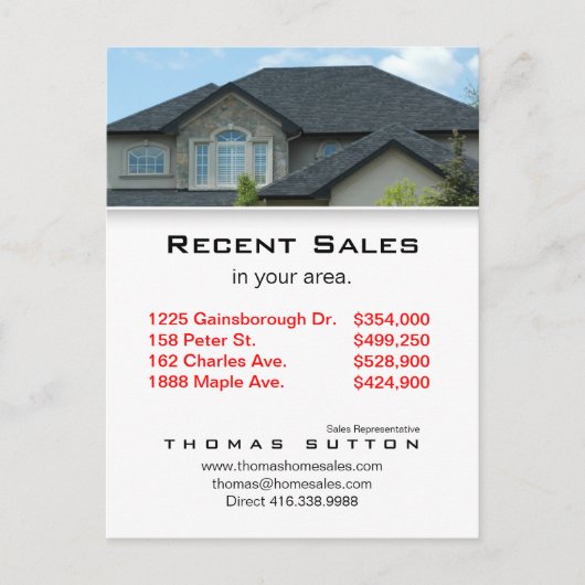 Briefkaarten onroerend goed Recente verkoopdak V (Voorkant)