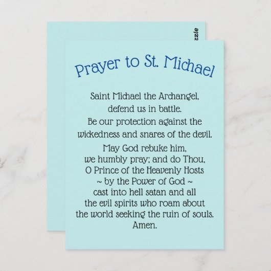 Briefkaarten Prayer naar Saint Michael the Archang (Voorkant / Achterkant)