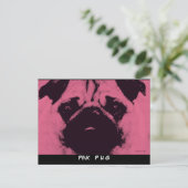 Briefkaarten sjabloon, Pug hondroze (Staand voorkant)