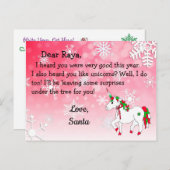 Briefkaarten uit de kerstman: Rode Unicorn in Sant (Voorkant / Achterkant)