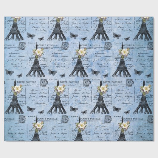 Briefkaarten van de Eiffeltoren op blauw Cadeaupapier (Vlak)