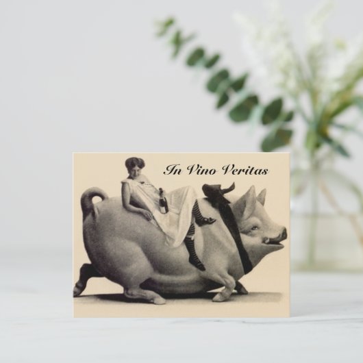 Briefkaarten wijnen en varkens in Vino Veritas (Staand voorkant)