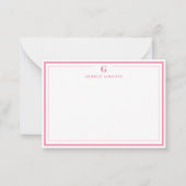 Briefpapier met roze rand en eigen monogram notitiekaartje (Voorkant)