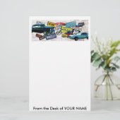 Briefpapier - Route 66_Klassieke auto's (Staand voorkant)