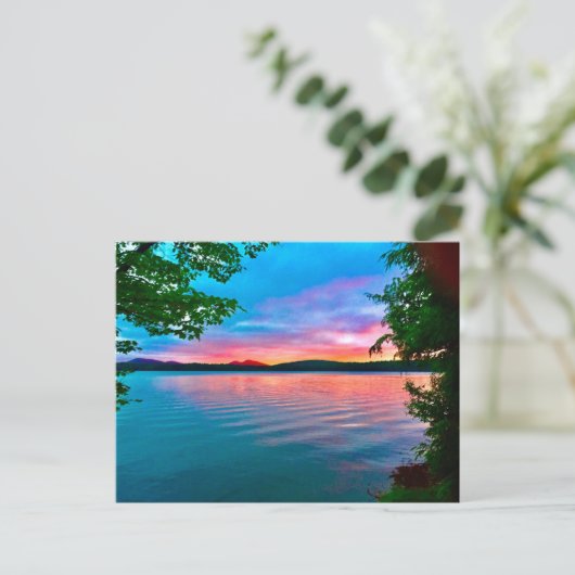 briefpapier, roze en blauwe zonsondergang op het m briefkaart (Staand voorkant)
