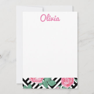 Briefpapier van zwarte en roze Floral Bedankkaart