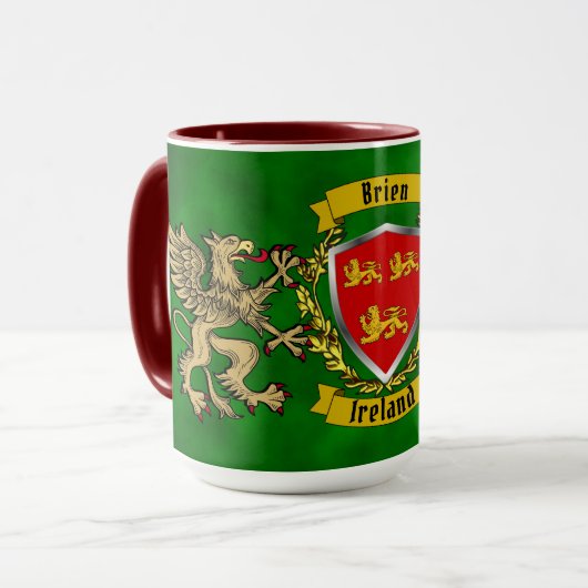 Brien/Bryan Irish Shield & Griffins Personalized Mok (Voorkant links)