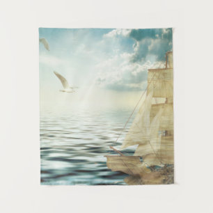 Brigantine Sailboat & Seagulls Wandkleed