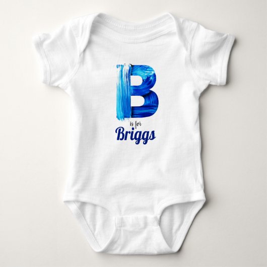Briggs-naam onthulling Letter B Boy Blue Paint New Romper (Voorkant)