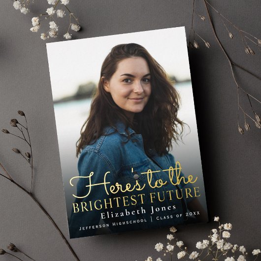 Brighest Future Gold Script Afstuderen Foto Folie Uitnodiging