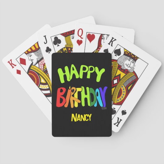 Bright and Happy Birthday Custom Name Pokerkaarten (Achterkant)
