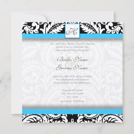 Bright Aqua Black Silver Wedding Invitations (Devant)