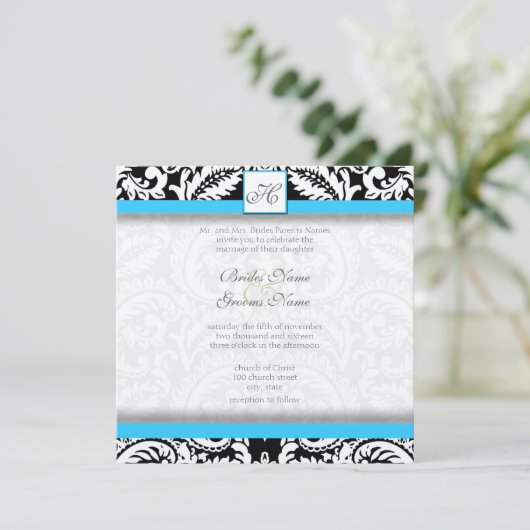 Bright Aqua Black Silver Wedding Invitations (Debout devant)