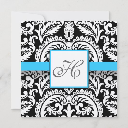 Bright Aqua Black Silver Wedding Invitations (Dos)