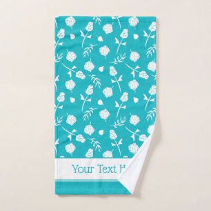 Bright Aqua Blue en White Rosebud Floral Pattern Bad Handdoek