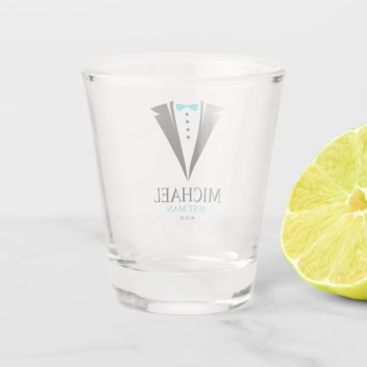 Bright Aqua Bow Stropdas "Best Man" Tuxedo Shot Glas (Achterkant)
