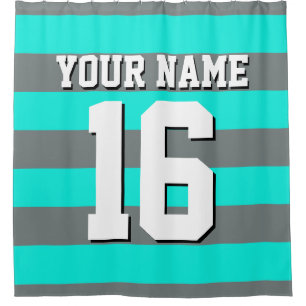 Bright Aqua Charcoal Sports Jersey Preppy Stripe Douchegordijn