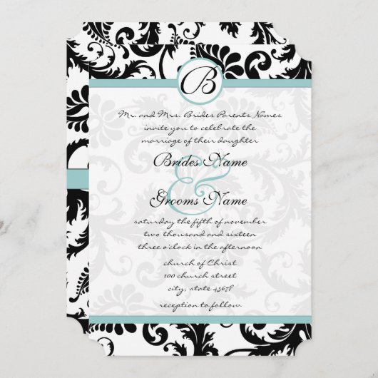 Bright Aqua Damask Faire-part de mariage 5 x 7 (Devant / Derrière)