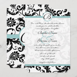 Bright Aqua Damask Faire-part de mariage 5 x 7