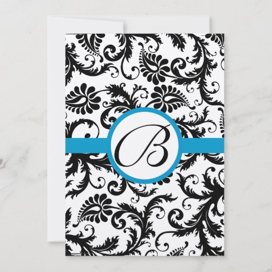 Bright Aqua Damask Faire-part de mariage 5 x 7 (Dos)