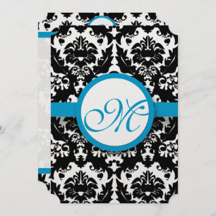 Bright Aqua Damask Heart Swirls Faire-part de mari