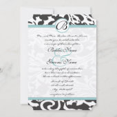 Bright Aqua Damask Leaf Faire-part de mariage (Devant)