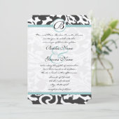 Bright Aqua Damask Leaf Faire-part de mariage (Debout devant)