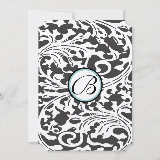 Bright Aqua Damask Leaf Faire-part de mariage (Dos)
