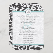 Bright Aqua Damask Leaf Faire-part de mariage (Devant / Derrière)