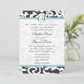 Bright Aqua Damask Leaf Faire-part de mariage (Debout devant)