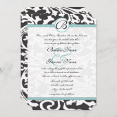 Bright Aqua Damask Leaf Faire-part de mariage (Devant / Derrière)