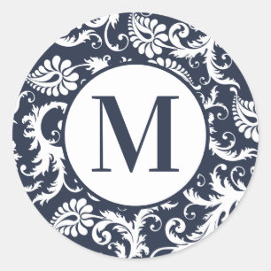 Bright Aqua Damask Monogram Stickers de mariage
