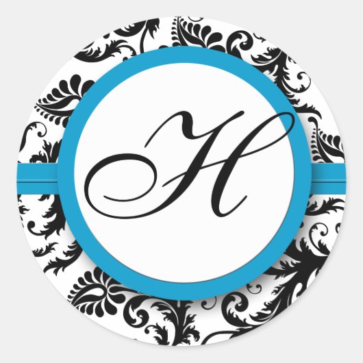 Bright Aqua Damask Monogram Stickers de mariage (Devant)