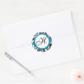 Bright Aqua Damask Monogram Stickers de mariage (Enveloppe)