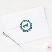 Bright Aqua Damask Monogram Stickers de mariage (Enveloppe)