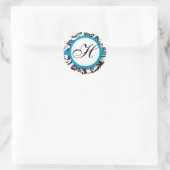 Bright Aqua Damask Monogram Wedding Stickers (Tas)