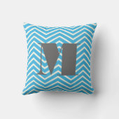 Bright Aqua Ivory en Gray Monogram Zig Zag Kussen (Achterkant)